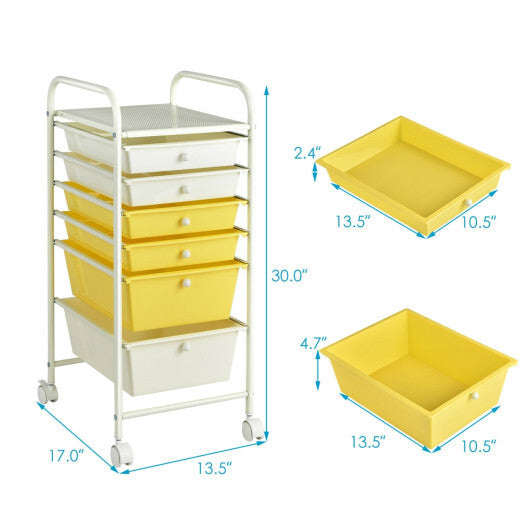 Costway 6 Drawers Rolling Storage Cart Organizer-Yellow
