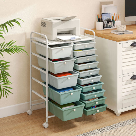 15-Drawer Utility Rolling Cart with Drawers Multi-Use Storage-Lime Green