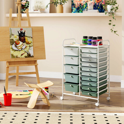 15-Drawer Utility Rolling Cart with Drawers Multi-Use Storage-Lime Green