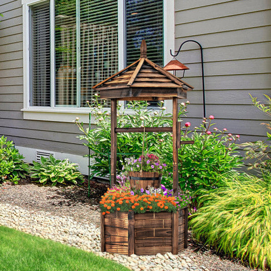Wooden Wishing Well Hexagonal Bucket Flower Plants Planter Patio Garden Decor