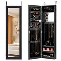 Full Length Mirror Jewelry Cabinet with Ring Slots and Necklace Hooks-Black