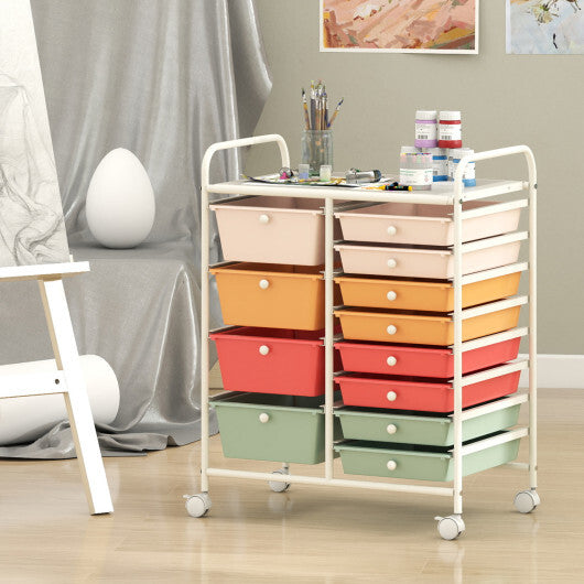12-Drawer Utility Rolling Cart with Drawers Multi-Use Storage-Macaron
