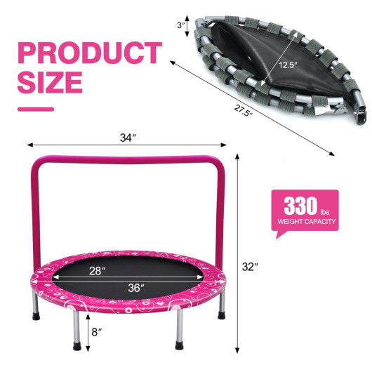 Costway 36 Inch Kids Trampoline Mini Rebounder with Full Covered Handrail-Pink