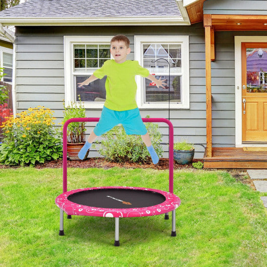 Costway 36 Inch Kids Trampoline Mini Rebounder with Full Covered Handrail-Pink