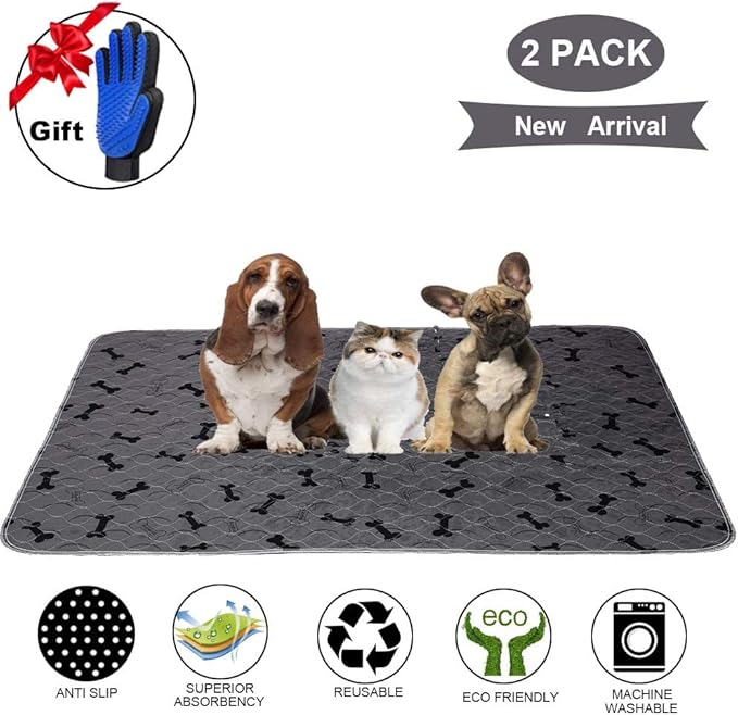 Washable Dog Pee Pads with Free Grooming Gloves,Non Slip Dog Mats with Great Urine Absorption,Reusable Puppy Pee Pads for Whelping,Potty,Training,Playpen - PhishStones Products