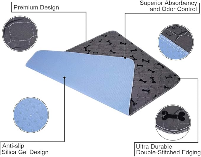 Washable Dog Pee Pads with Free Grooming Gloves,Non Slip Dog Mats with Great Urine Absorption,Reusable Puppy Pee Pads for Whelping,Potty,Training,Playpen - PhishStones Products