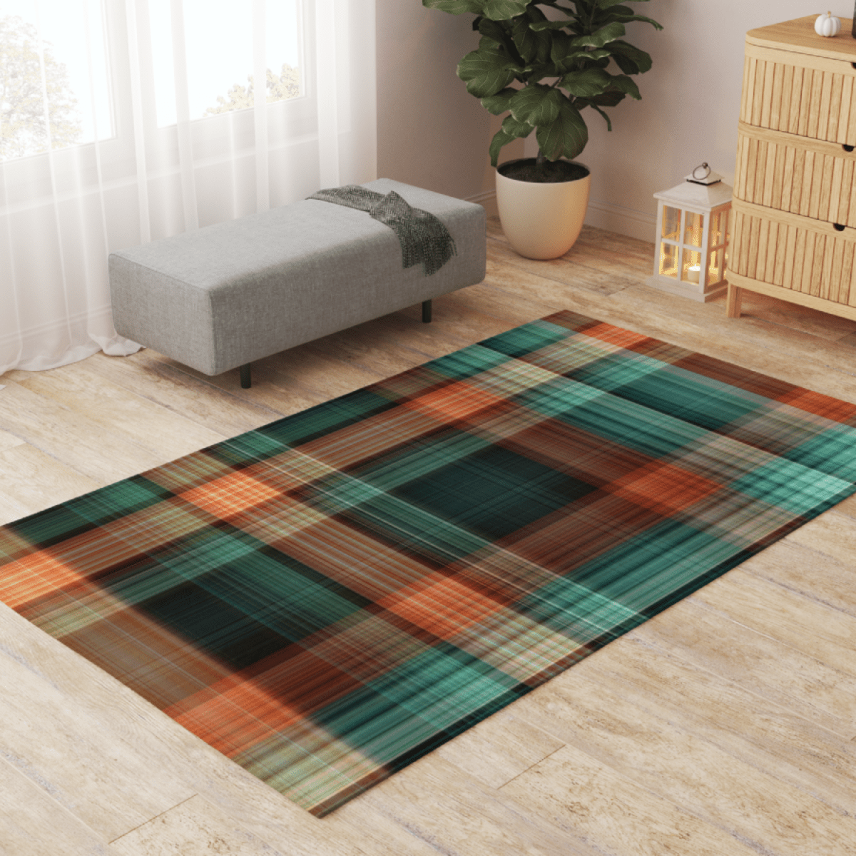 Washable Pet Playpen Floor Mat Rug, Green Flannel - PhishStones Products