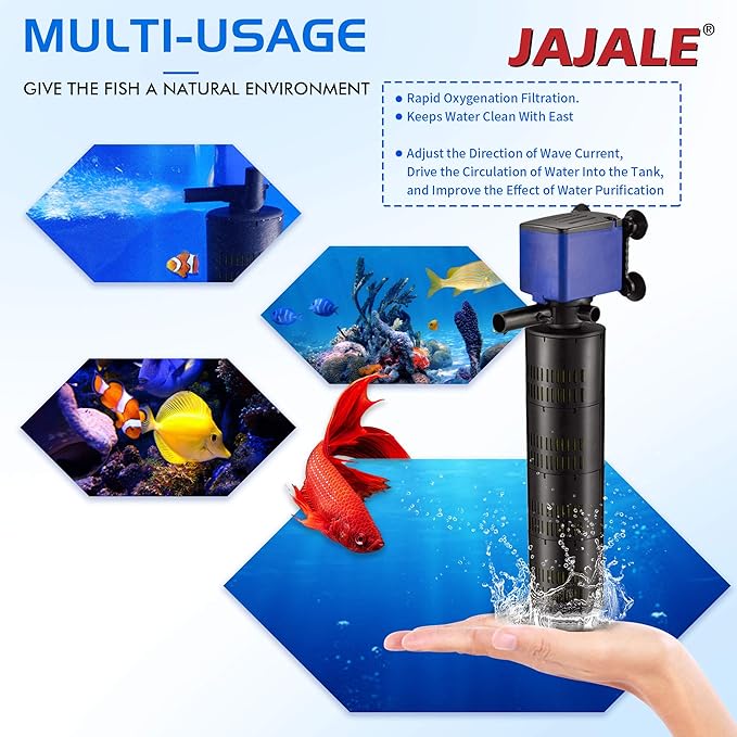 Water Pump 660 GPH 3 - in - 1 Submersible Internal Filter Aquarium Powerhead Water Pump Ultra Quiet for Aquarium,Fish Tank - 3 Pack - PhishStones Products