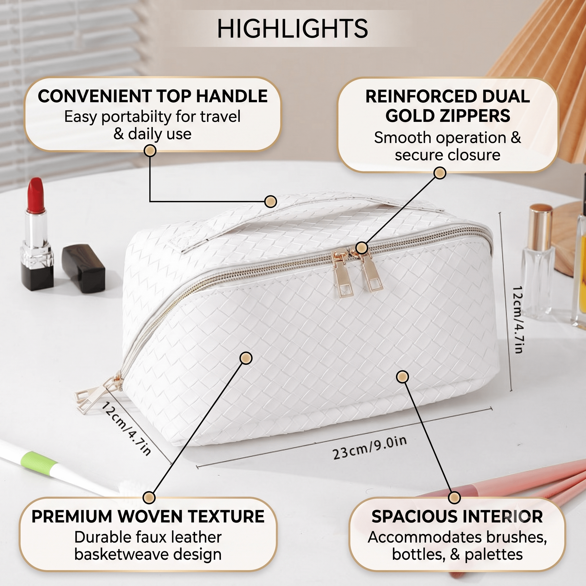 Water Resist PU Leather Makeup Bag Large Capacity Travel Toiletry Pouch