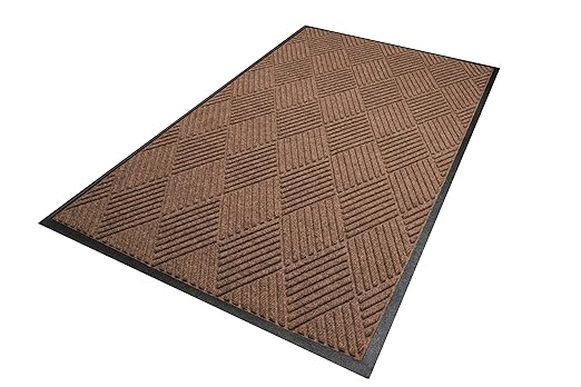 WaterHog Diamond | Commercial - Grade Entrance Mat with Rubber Border – Indoor/Outdoor, Quick Drying, Stain Resistant Door Mat (Medium Brown, 6' x 12') - PhishStones Products