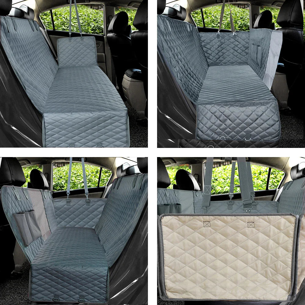 Waterproof Dog Car Seat Cover Hammock — Rear Back Seat Protector with Mesh Window, Non - Slip & Seat Belt Openings — Standard (56.3x59.8 in / 143x152 cm) & X - Large (60.2x63.8 in / 153x162 cm) - PhishStones Products