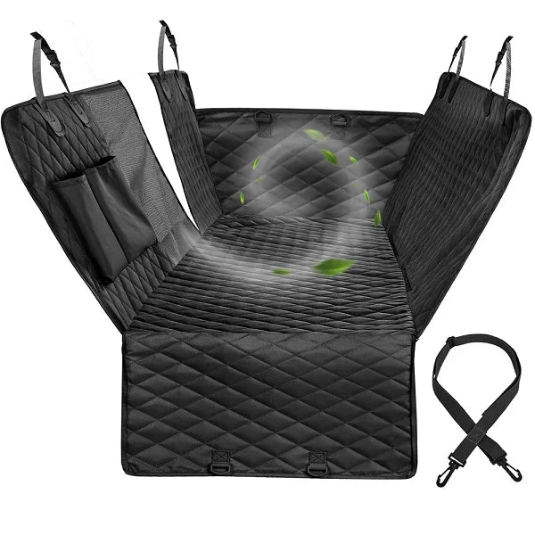 Waterproof Dog Car Seat Cover Hammock — Rear Back Seat Protector with Mesh Window, Non - Slip & Seat Belt Openings — Standard (56.3x59.8 in / 143x152 cm) & X - Large (60.2x63.8 in / 153x162 cm) - PhishStones Products