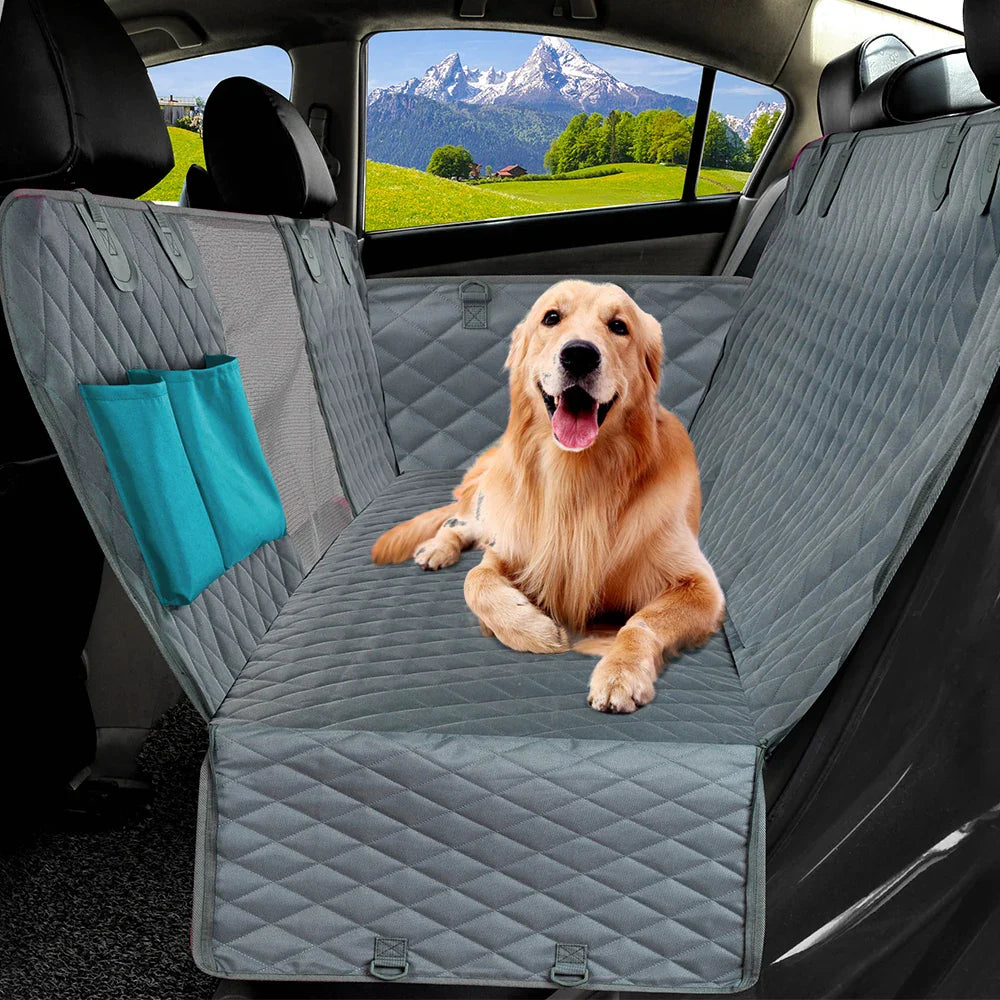 Waterproof Dog Car Seat Cover Hammock — Rear Back Seat Protector with Mesh Window, Non - Slip & Seat Belt Openings — Standard (56.3x59.8 in / 143x152 cm) & X - Large (60.2x63.8 in / 153x162 cm) - PhishStones Products