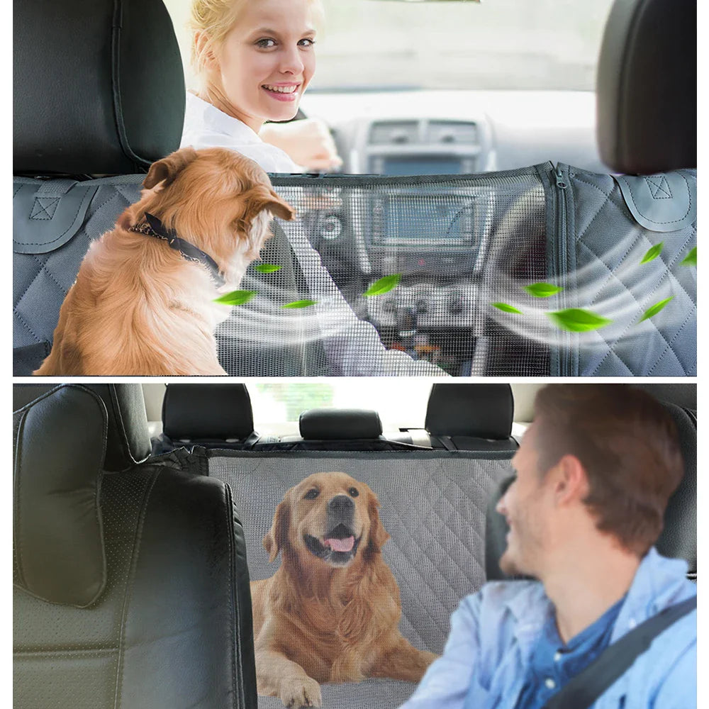 Waterproof Dog Car Seat Cover Hammock — Rear Back Seat Protector with Mesh Window, Non - Slip & Seat Belt Openings — Standard (56.3x59.8 in / 143x152 cm) & X - Large (60.2x63.8 in / 153x162 cm) - PhishStones Products