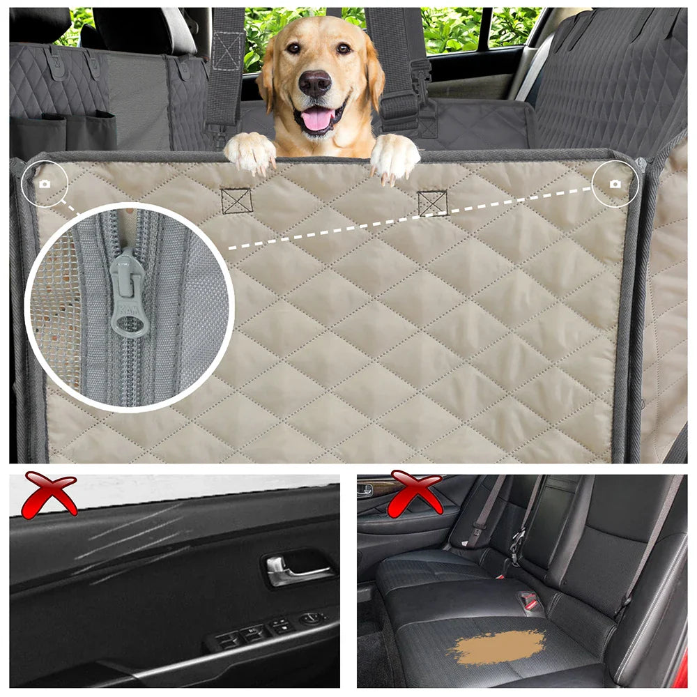 Waterproof Dog Car Seat Cover Hammock — Rear Back Seat Protector with Mesh Window, Non - Slip & Seat Belt Openings — Standard (56.3x59.8 in / 143x152 cm) & X - Large (60.2x63.8 in / 153x162 cm) - PhishStones Products