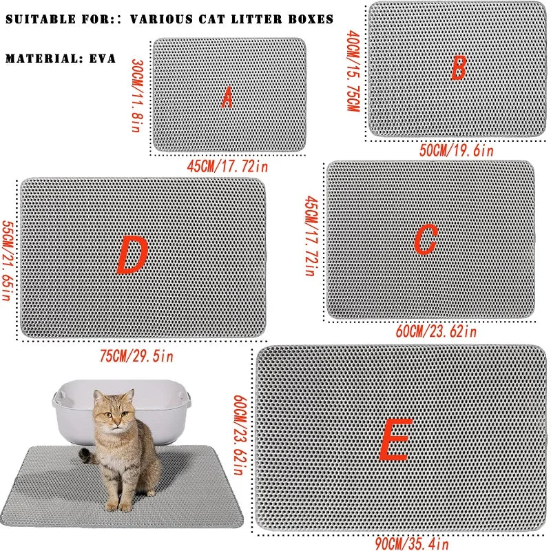 Waterproof Double - Layer Cat Litter Mat - Foldable EVA Litter Trapper, Washable & Anti - Slip (6 Sizes: 11.8x11.8–23.6x35.4 in / 30x30–60x90 cm) - PhishStones Products