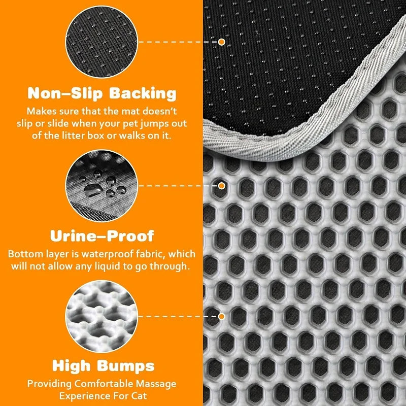 Waterproof Double - Layer Cat Litter Mat - Foldable EVA Litter Trapper, Washable & Anti - Slip (6 Sizes: 11.8x11.8–23.6x35.4 in / 30x30–60x90 cm) - PhishStones Products