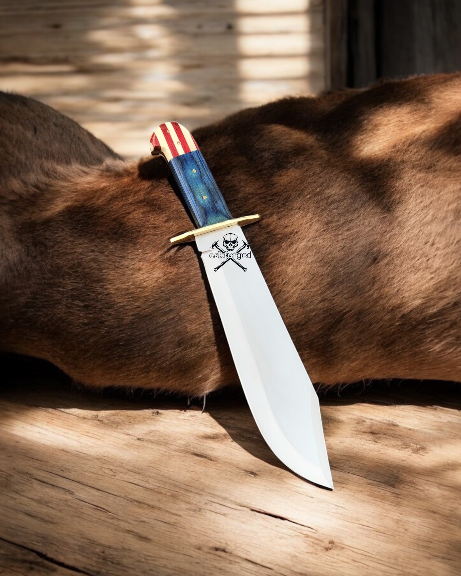 Western Knife Stainless Steel Blade, Texas Flag Handle,Brass Guard - PhishStones Products