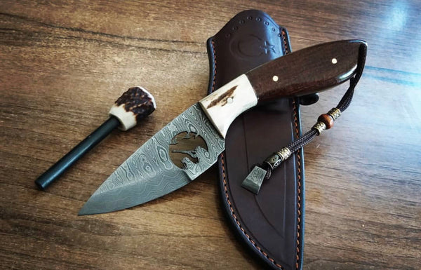Wirecut Damascus Blade Hunting Knife - PhishStones Products