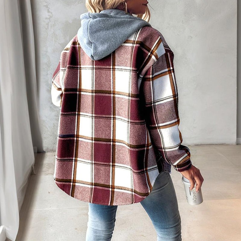 Women's Plaid Hoodie Long Sleeve Jacket With Pocket - PhishStones Products
