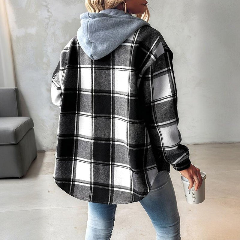 Women's Plaid Hoodie Long Sleeve Jacket With Pocket - PhishStones Products