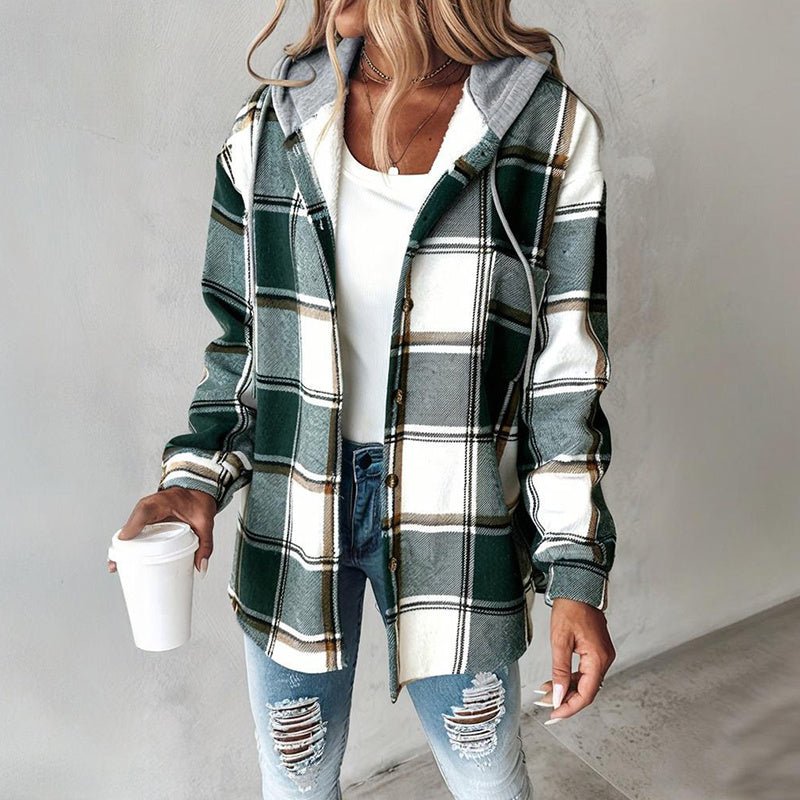 Women's Plaid Hoodie Long Sleeve Jacket With Pocket - PhishStones Products