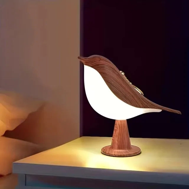 Wood - Effect Bird LED Night Light — Touch Rechargeable Bedside Lamp, 3 - Color Dimmable - PhishStones Products