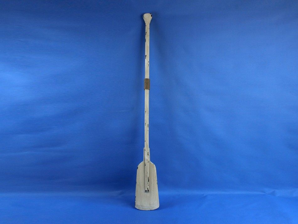 Wooden Rustic Whitewashed Squared Decorative Rowing Boat Oar with Hooks 50""
