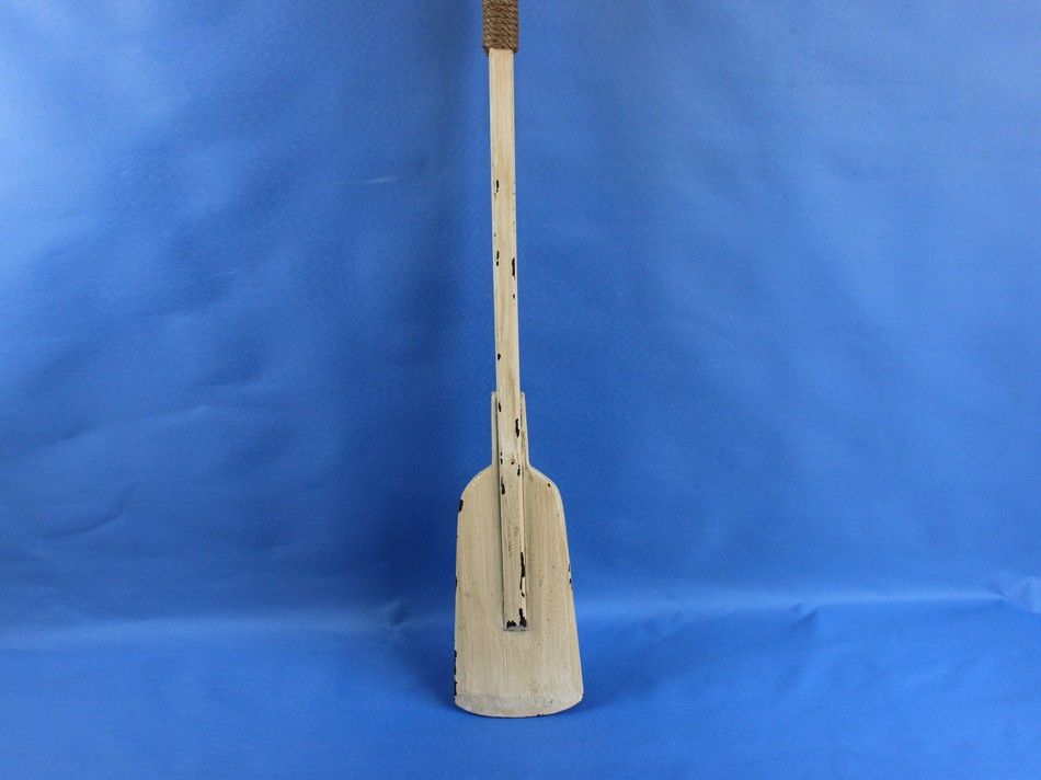 Wooden Rustic Whitewashed Squared Decorative Rowing Boat Oar with Hooks 50""