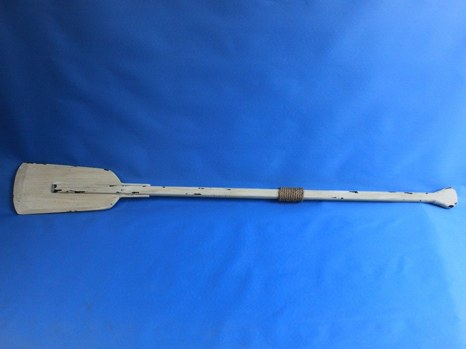 Wooden Rustic Whitewashed Squared Decorative Rowing Boat Oar with Hooks 50""