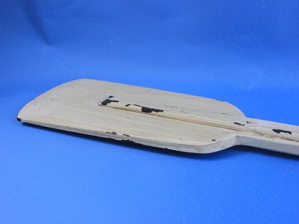 Wooden Rustic Whitewashed Squared Decorative Rowing Boat Oar with Hooks 50""