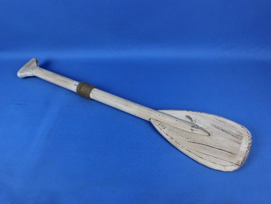 Wooden Rustic Whitewashed Decorative Rowing Boat Paddle with Hooks 24""