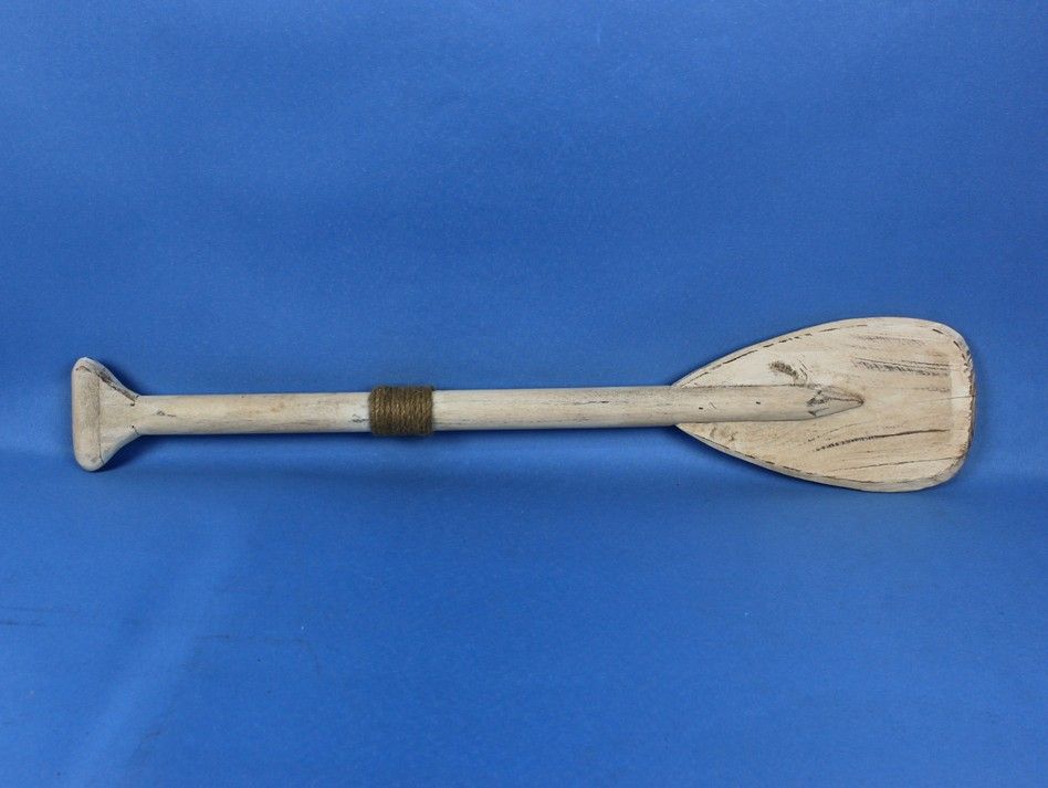 Wooden Rustic Whitewashed Decorative Rowing Boat Paddle with Hooks 24""