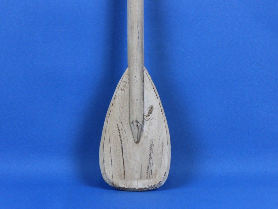 Wooden Rustic Whitewashed Decorative Rowing Boat Paddle with Hooks 24""