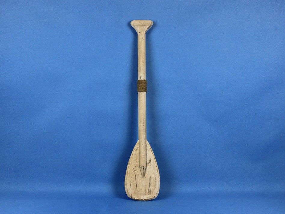Wooden Rustic Whitewashed Decorative Rowing Boat Paddle with Hooks 24""