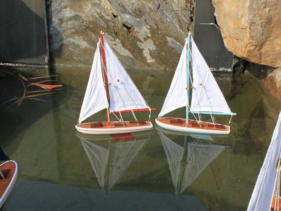 Wooden It Floats 12"" - Light Blue Floating Sailboat Model