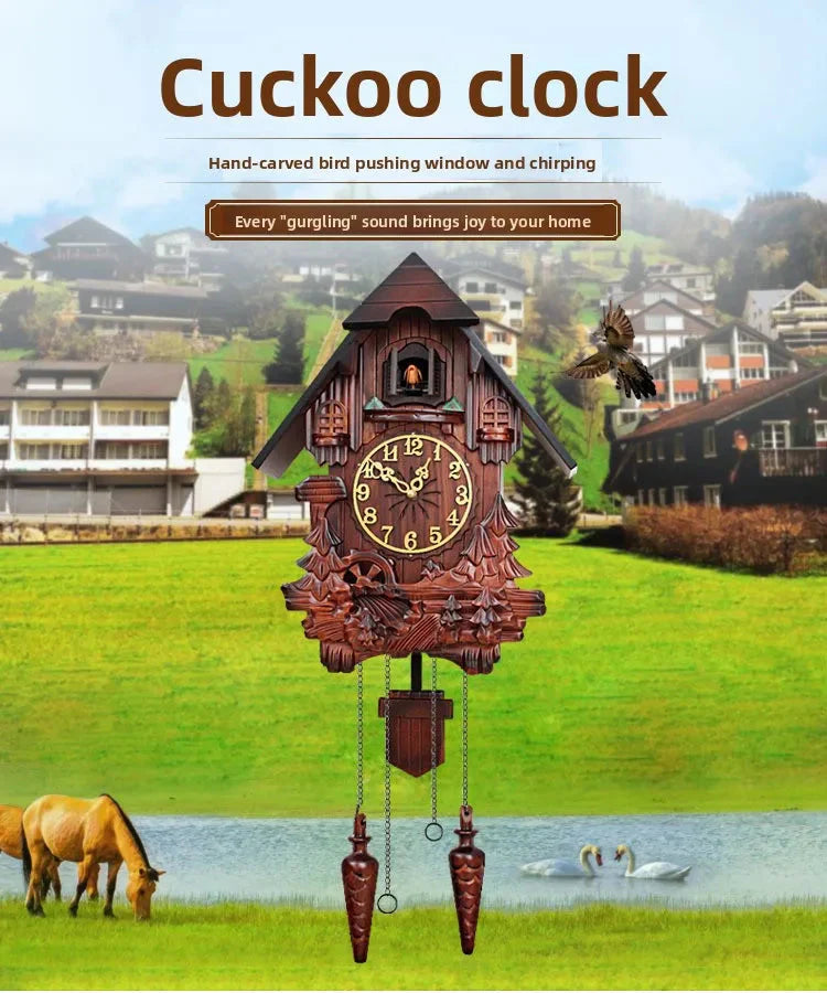 Wooden Handcrafted Cuckoo Clock for Wall with Cuccu Chimes and Swing Pendulum for Home Nordic Decor Solid Wood Cuccu Watch - PhishStones Products