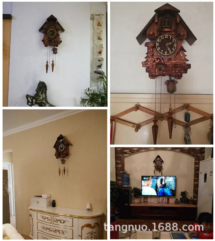 Wooden Handcrafted Cuckoo Clock for Wall with Cuccu Chimes and Swing Pendulum for Home Nordic Decor Solid Wood Cuccu Watch - PhishStones Products