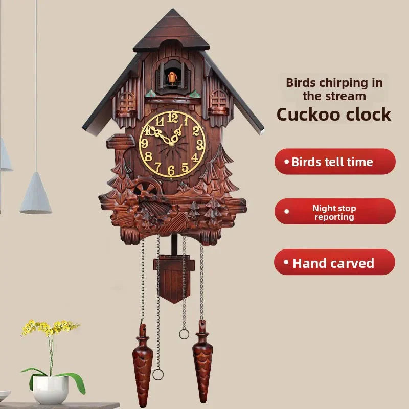 Wooden Handcrafted Cuckoo Clock for Wall with Cuccu Chimes and Swing Pendulum for Home Nordic Decor Solid Wood Cuccu Watch - PhishStones Products