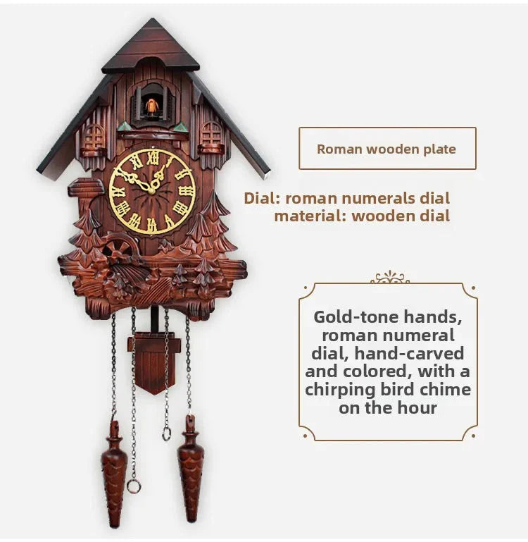 Wooden Handcrafted Cuckoo Clock for Wall with Cuccu Chimes and Swing Pendulum for Home Nordic Decor Solid Wood Cuccu Watch - PhishStones Products