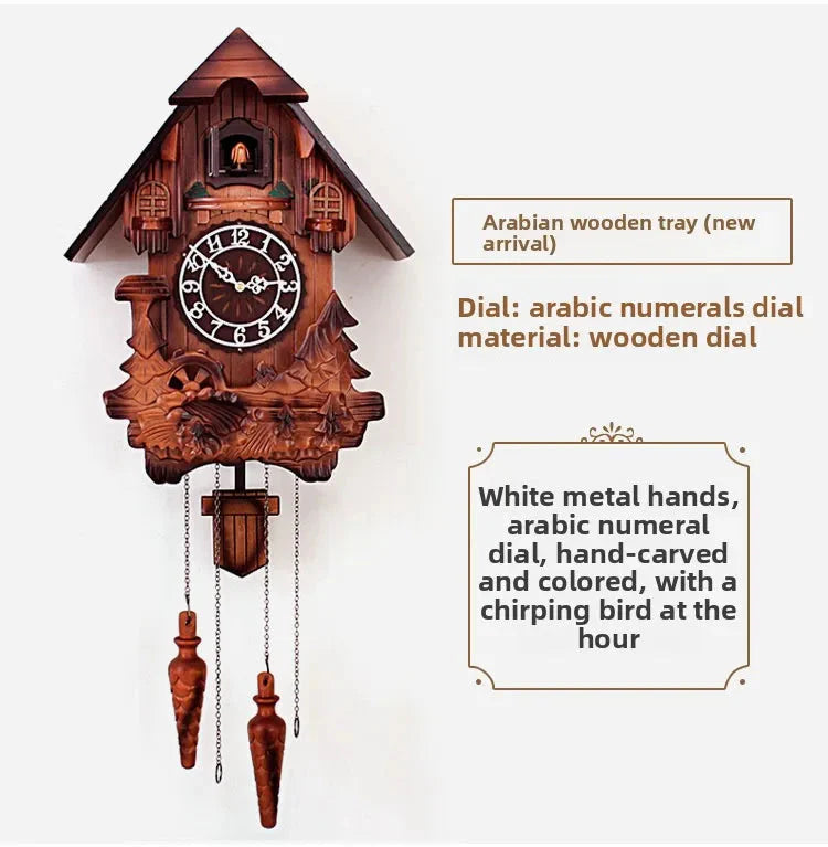 Wooden Handcrafted Cuckoo Clock for Wall with Cuccu Chimes and Swing Pendulum for Home Nordic Decor Solid Wood Cuccu Watch - PhishStones Products