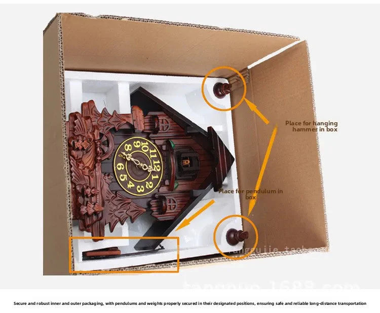 Wooden Handcrafted Cuckoo Clock for Wall with Cuccu Chimes and Swing Pendulum for Home Nordic Decor Solid Wood Cuccu Watch - PhishStones Products