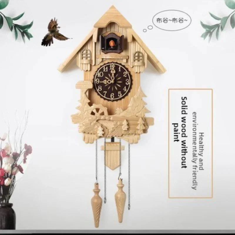 Wooden Handcrafted Cuckoo Clock for Wall with Cuccu Chimes and Swing Pendulum for Home Nordic Decor Solid Wood Cuccu Watch - PhishStones Products