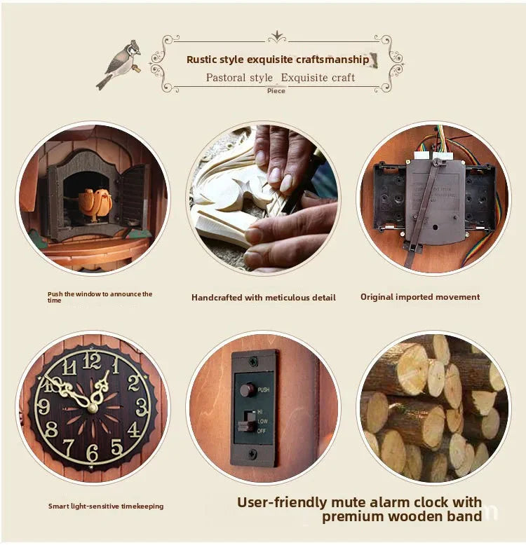 Wooden Handcrafted Cuckoo Clock for Wall with Cuccu Chimes and Swing Pendulum for Home Nordic Decor Solid Wood Cuccu Watch - PhishStones Products