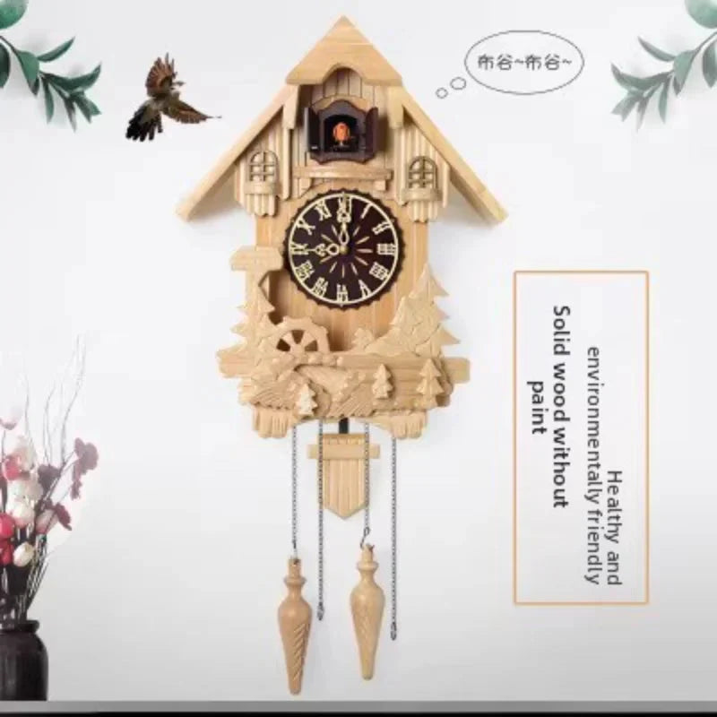 Wooden Handcrafted Cuckoo Clock for Wall with Cuccu Chimes and Swing Pendulum for Home Nordic Decor Solid Wood Cuccu Watch - PhishStones Products