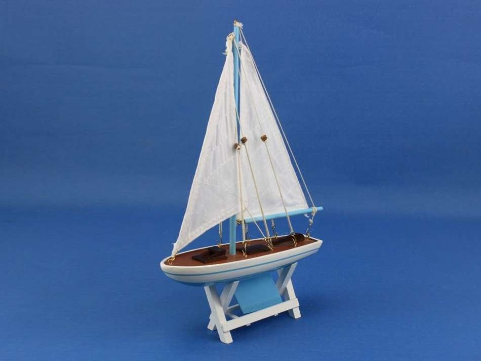 Wooden It Floats 12"" - Light Blue Floating Sailboat Model