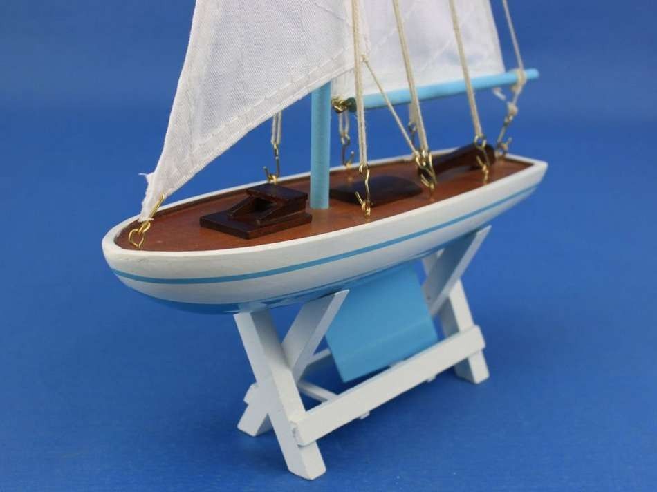 Wooden It Floats 12"" - Light Blue Floating Sailboat Model