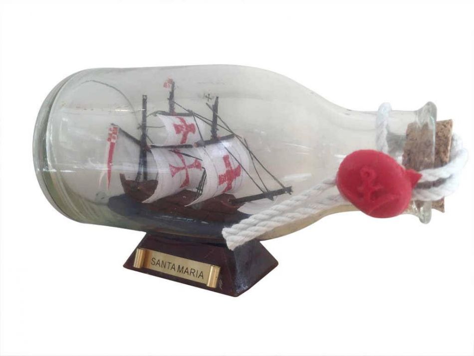 Santa Maria Model Ship in a Glass Bottle 5""