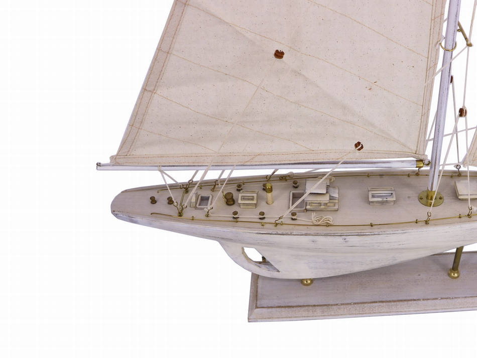 Wooden Rustic Whitewashed Pacific Sailer Model Sailboat Decoration 35""