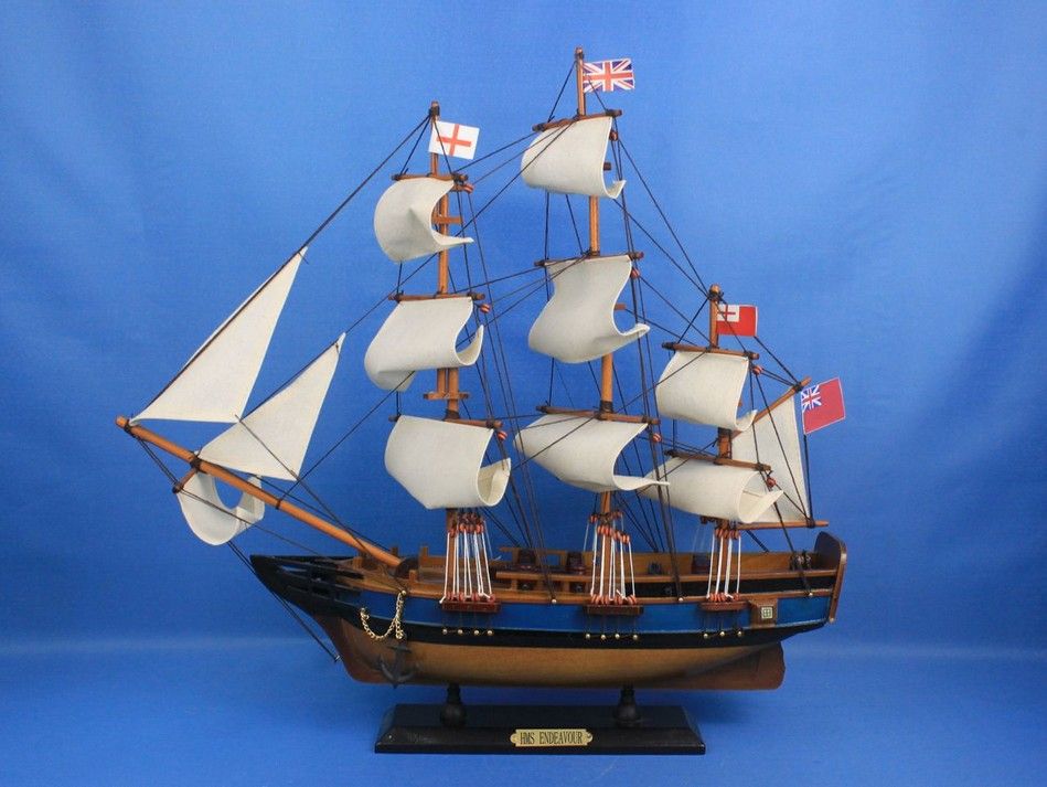 Wooden HMS Endeavour Tall Model Ship 20""